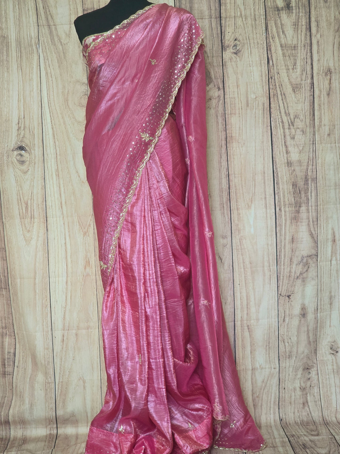 Crushed organza saree with stitched blouse