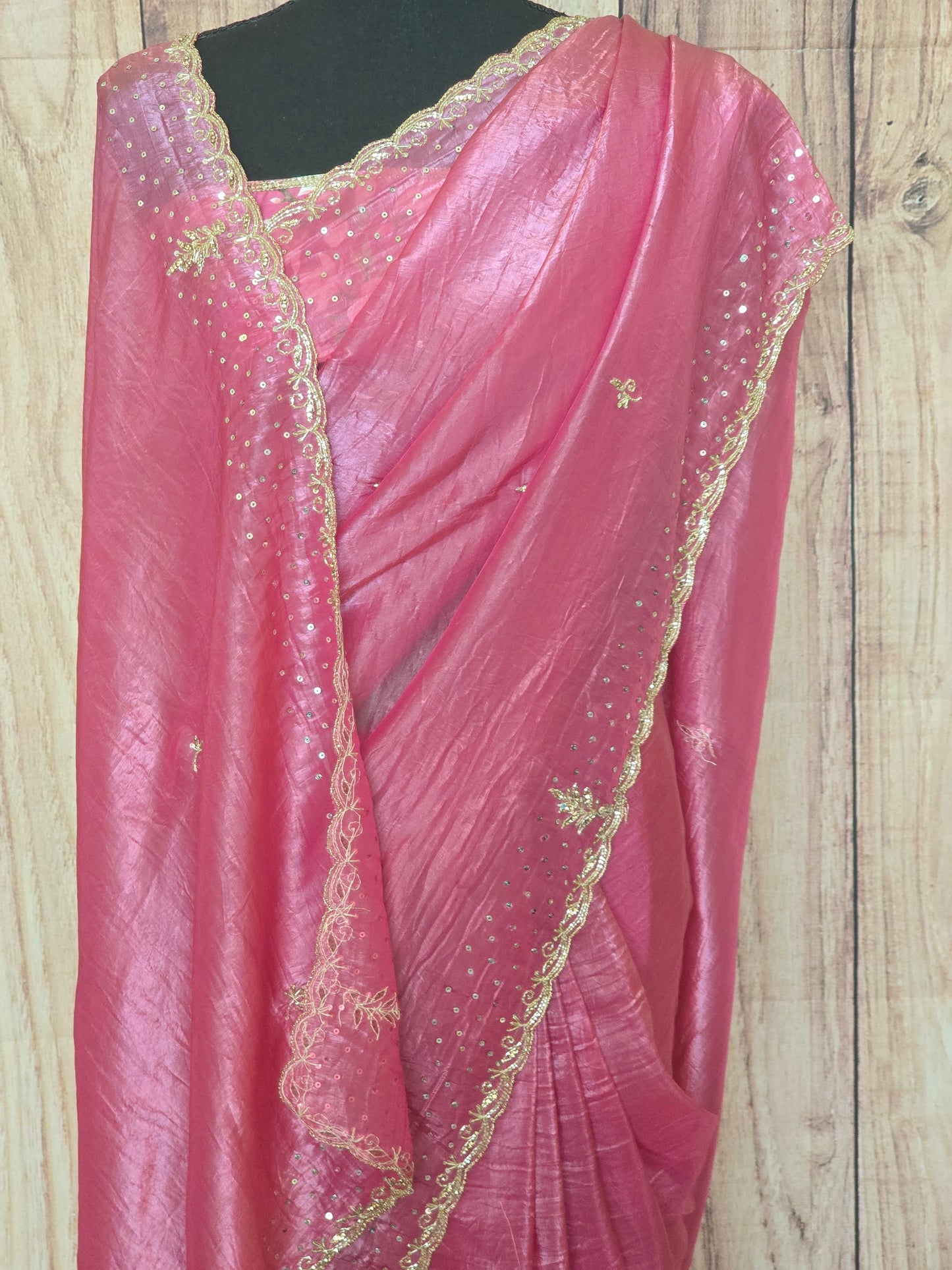 Crushed organza saree with stitched blouse