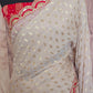 Sandal creme Georgette designer saree with red border- stitched blouse