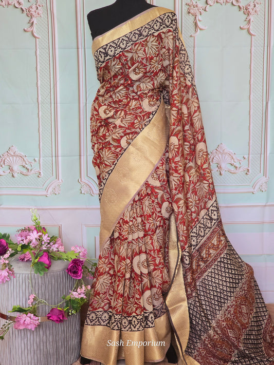 Soft chanderi block printed saree with blouse piece