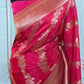 Mashru silk saree with antique gold banarasi border and design- stitched sleeveless blouse