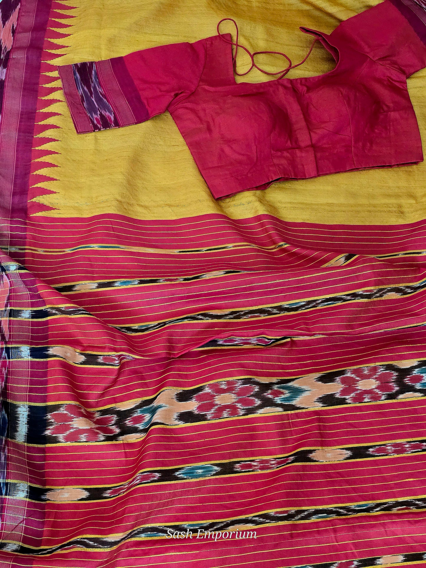 Jute/tussar silk saree with Temple border