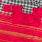 Pure Kancheepuram handwoven silk saree (black/red) with 2 gram jari traditional korvai pattern- with stitched blouse