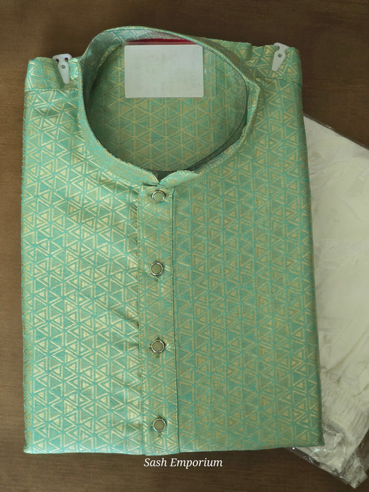 Aqua green jaquard kurta with pants