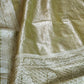 Pista green crushed organza saree with thread work- stitched blouse