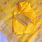 Organza Banarasi Saree (Bright yellow) with stitched blouse