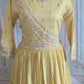 Party wear long gown( light yellow) with dupatta- handwork