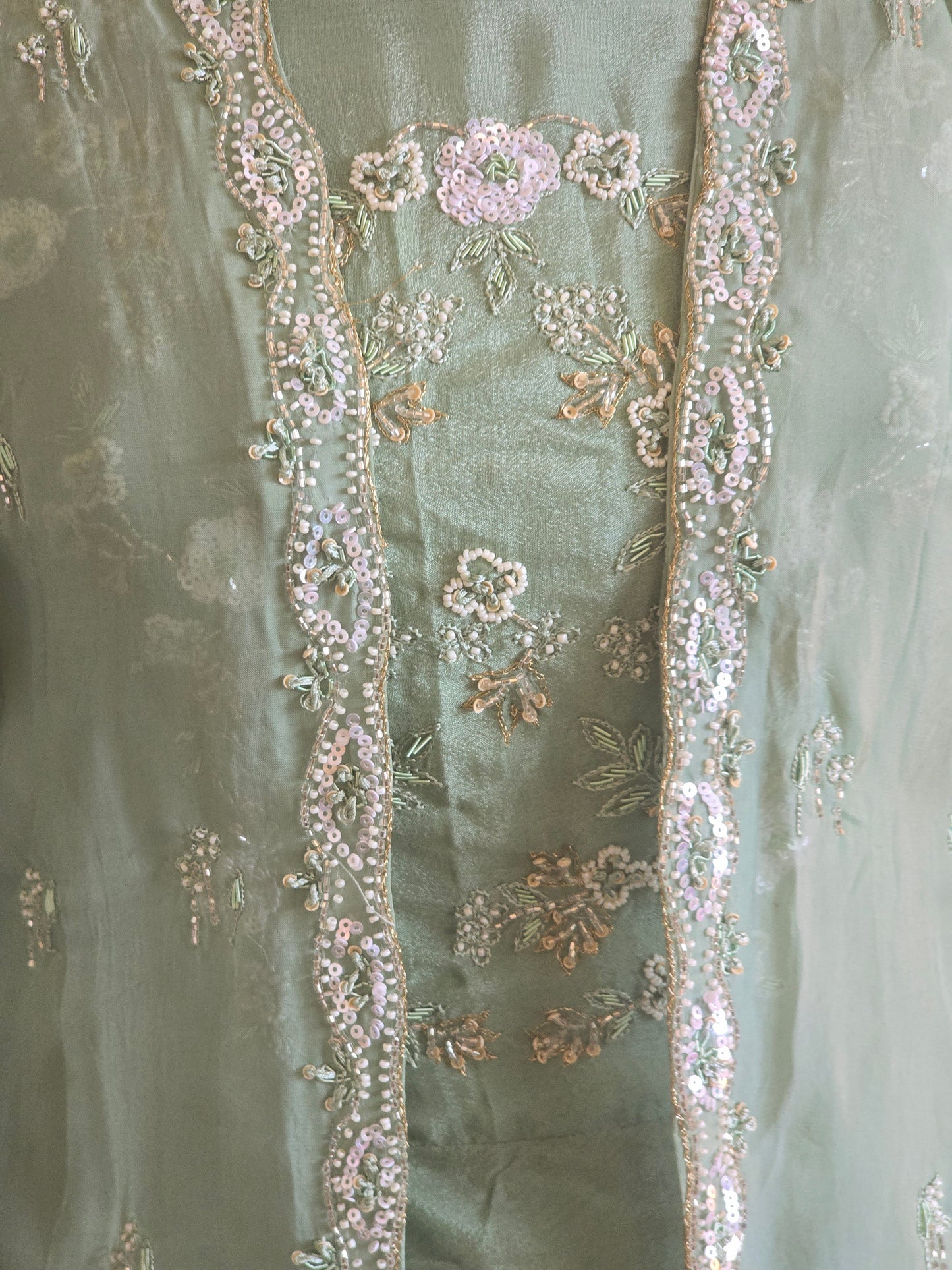 Party wear long gown(pastel shade) with handworked shrug