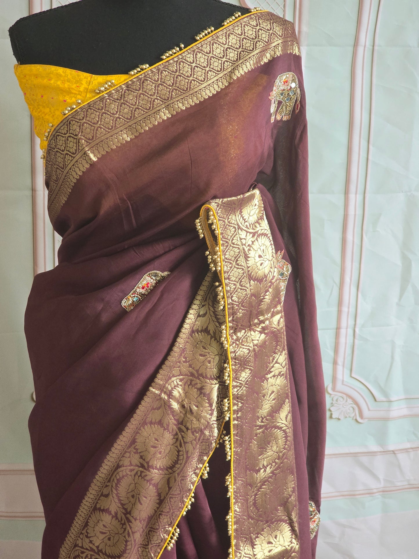 Designer georgette saree with heavy work stitched blouse