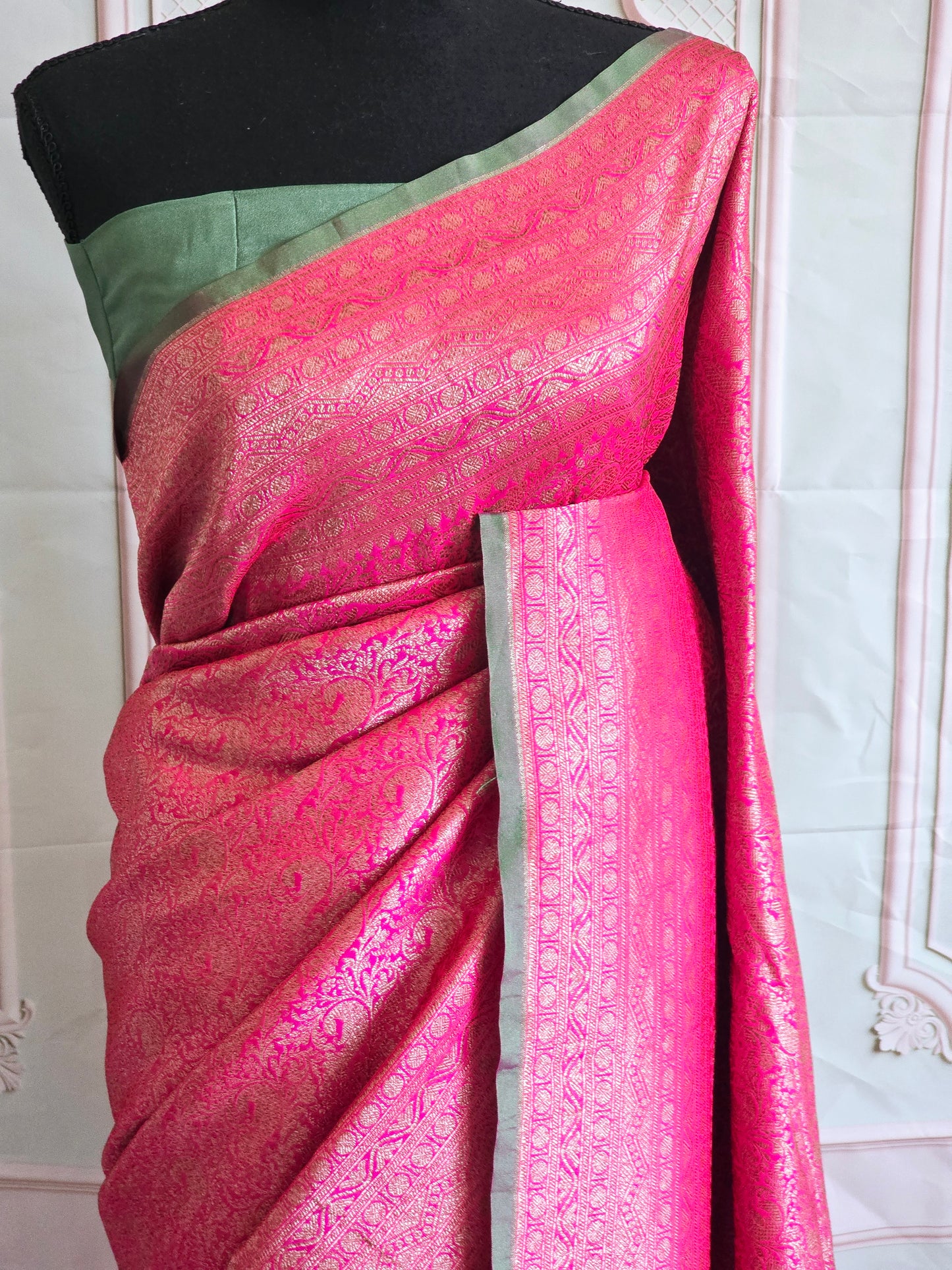 Semi katan banarasi silk saree with stitched blouse