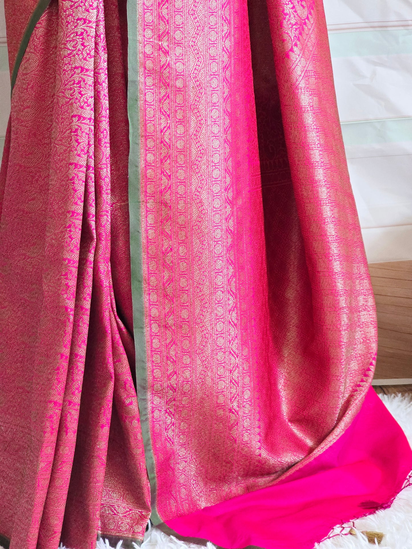 Semi katan banarasi silk saree with stitched blouse