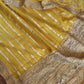 Yellow organza designer saree with stitched blouse