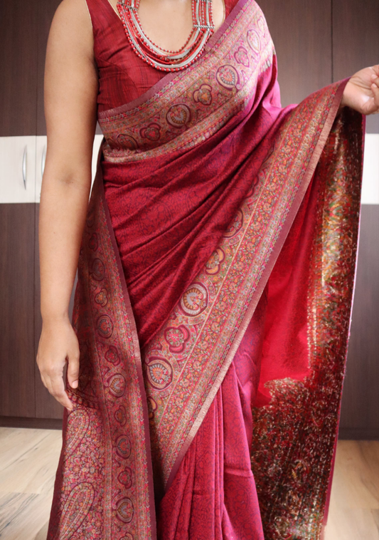 Kani silk saree with beautiful persian weaving design- stitched blouse