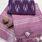 Cotton linen saree with contrast stitchrd blouse