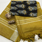 Cotton linen saree with contrast stitched blouse