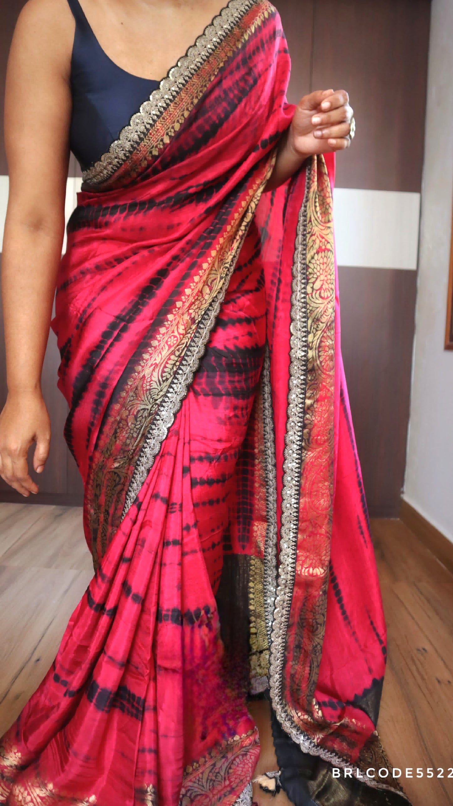 Marble shade munga silk saree with sabyasachi border- stitched blouse