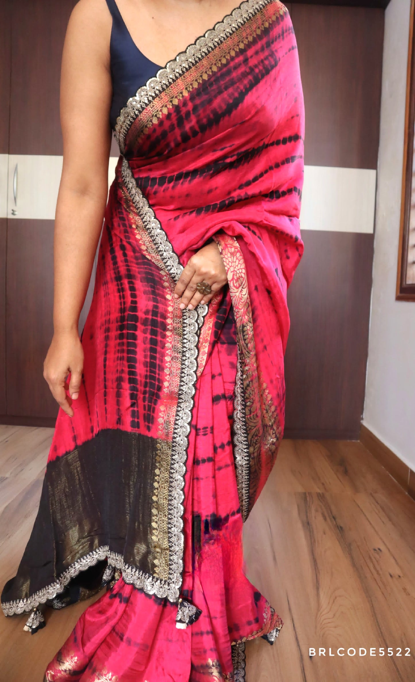 Marble shade munga silk saree with sabyasachi border- stitched blouse