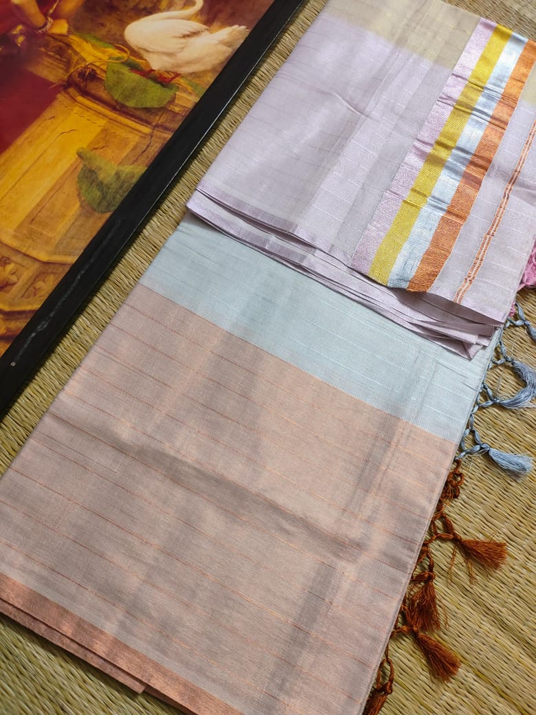 Set saree with multicolor kasav and duel shade