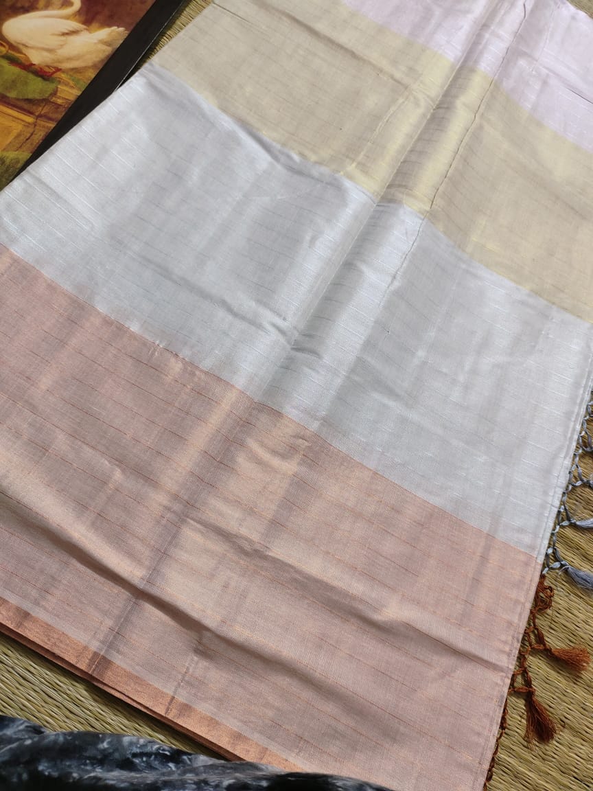 Set saree with multicolor kasav and duel shade