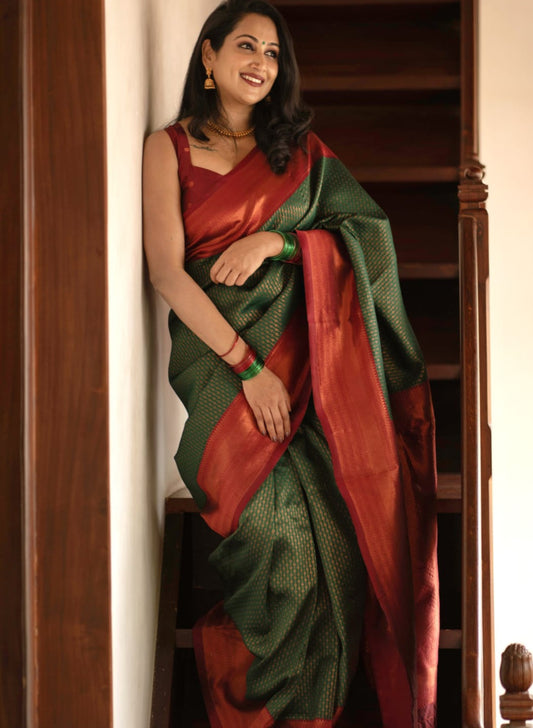 Kubera silk saree with green / maroon combo