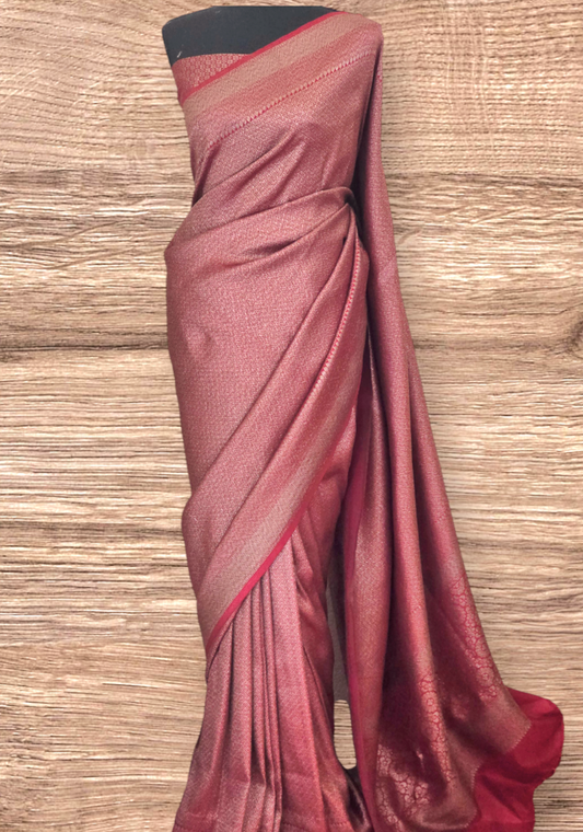 Semi katan (brocade light weight) saree with stitched blouse