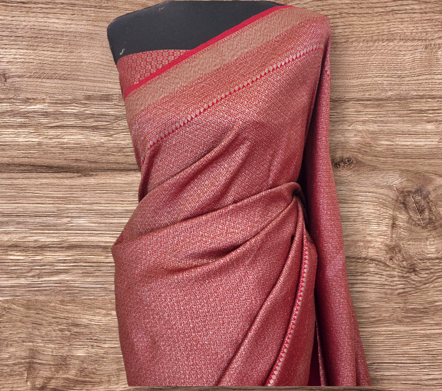 Semi katan (brocade light weight) saree with stitched blouse