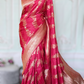 Mashru silk saree with antique gold banarasi border and design- stitched sleeveless blouse