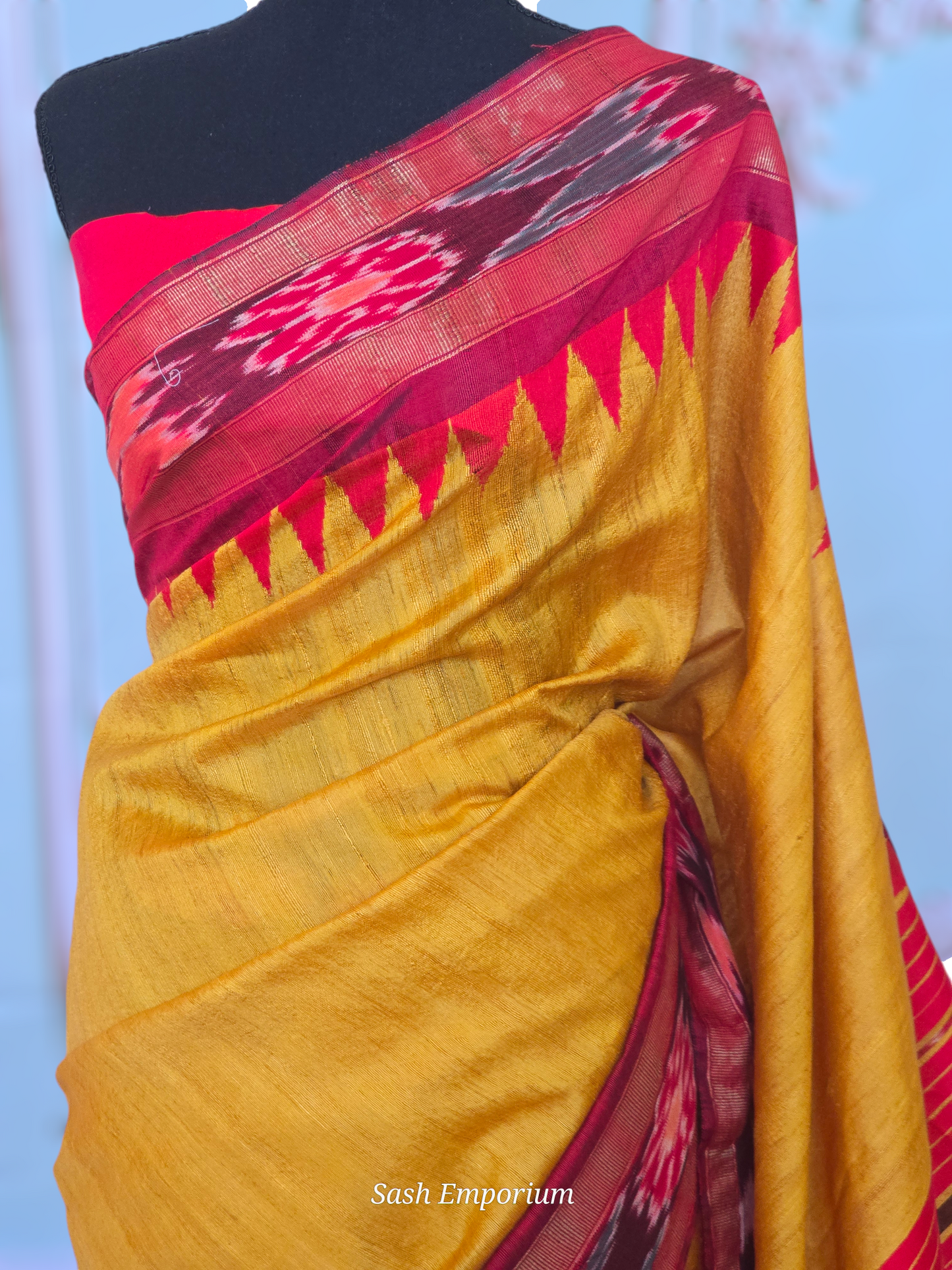 Jute/tussar silk saree with Temple border