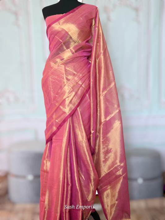 Cotton tissue saree with stitched blouse