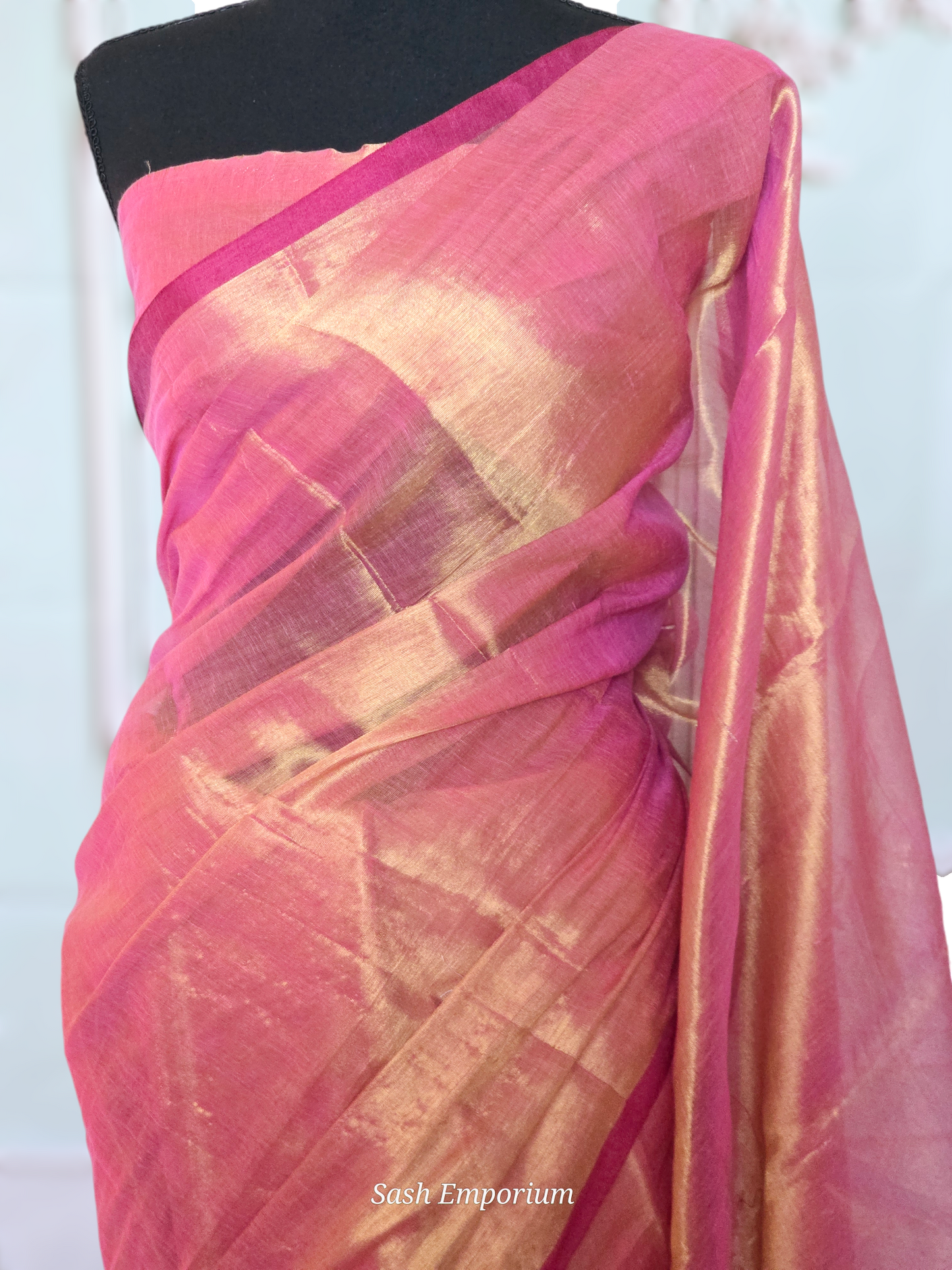 Cotton tissue saree with stitched blouse