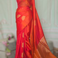 Soft silk ( peach/orange tone) kancheepuram saree with stitched blouse