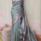 Semi katan silk(teal blue) saree with stitched blouse