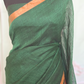 Bottle green/copper linen saree with stitched blouse