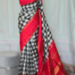 Pure Kancheepuram handwoven silk saree (black/red) with 2 gram jari traditional korvai pattern- with stitched blouse