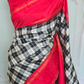 Pure Kancheepuram handwoven silk saree (black/red) with 2 gram jari traditional korvai pattern- with stitched blouse