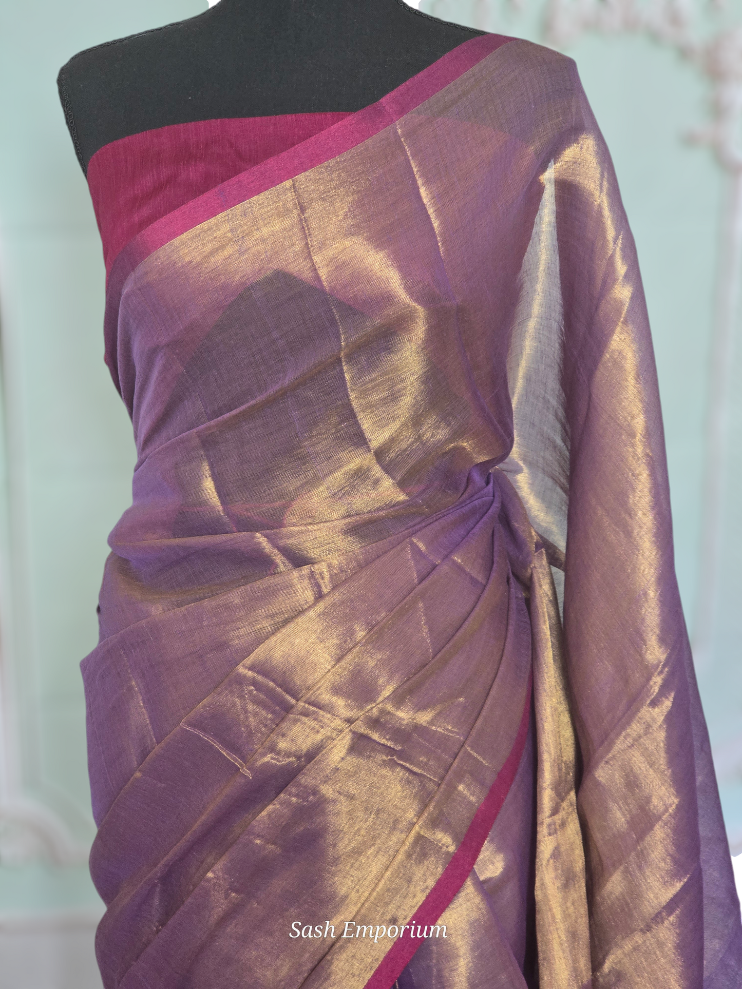 Cotton tissue saree with stitched blouse