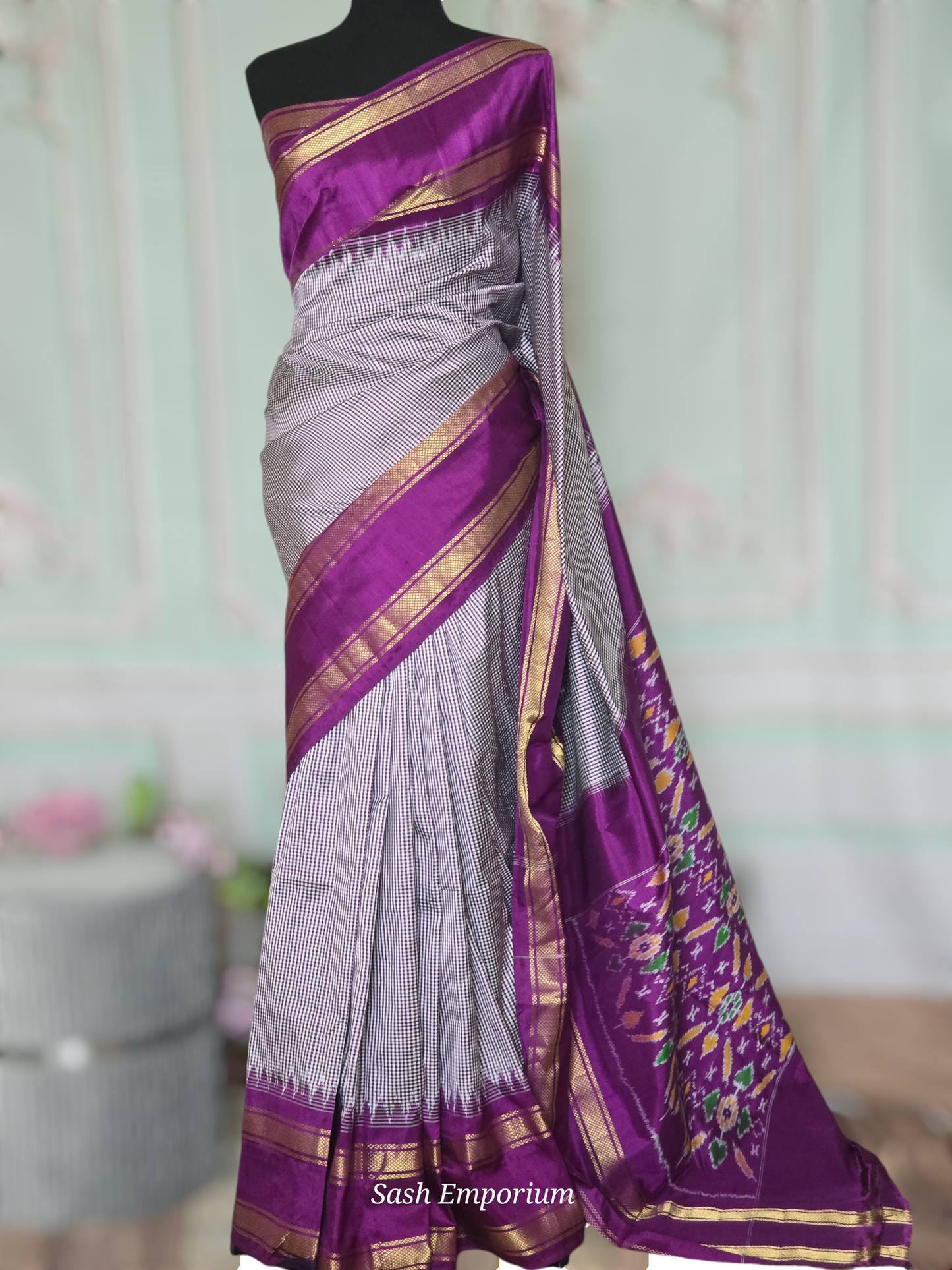 Pure silk iklat handloom saree with stitched blouse