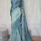 Satin organza designer saree( duel tone) with stitched blouse