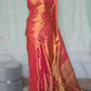 Pure tissue handloom saree (peach/ orange dule tone)  with stitched blouse