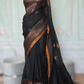 Black/copper linen saree with stitched blouse