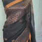 Black/copper linen saree with stitched blouse