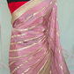 Rose gold chiffon organza saree with antique gold border- No Bp