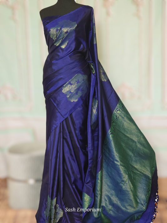 Soft silk kancheepuram saree (Nany blue) with stitched blouse