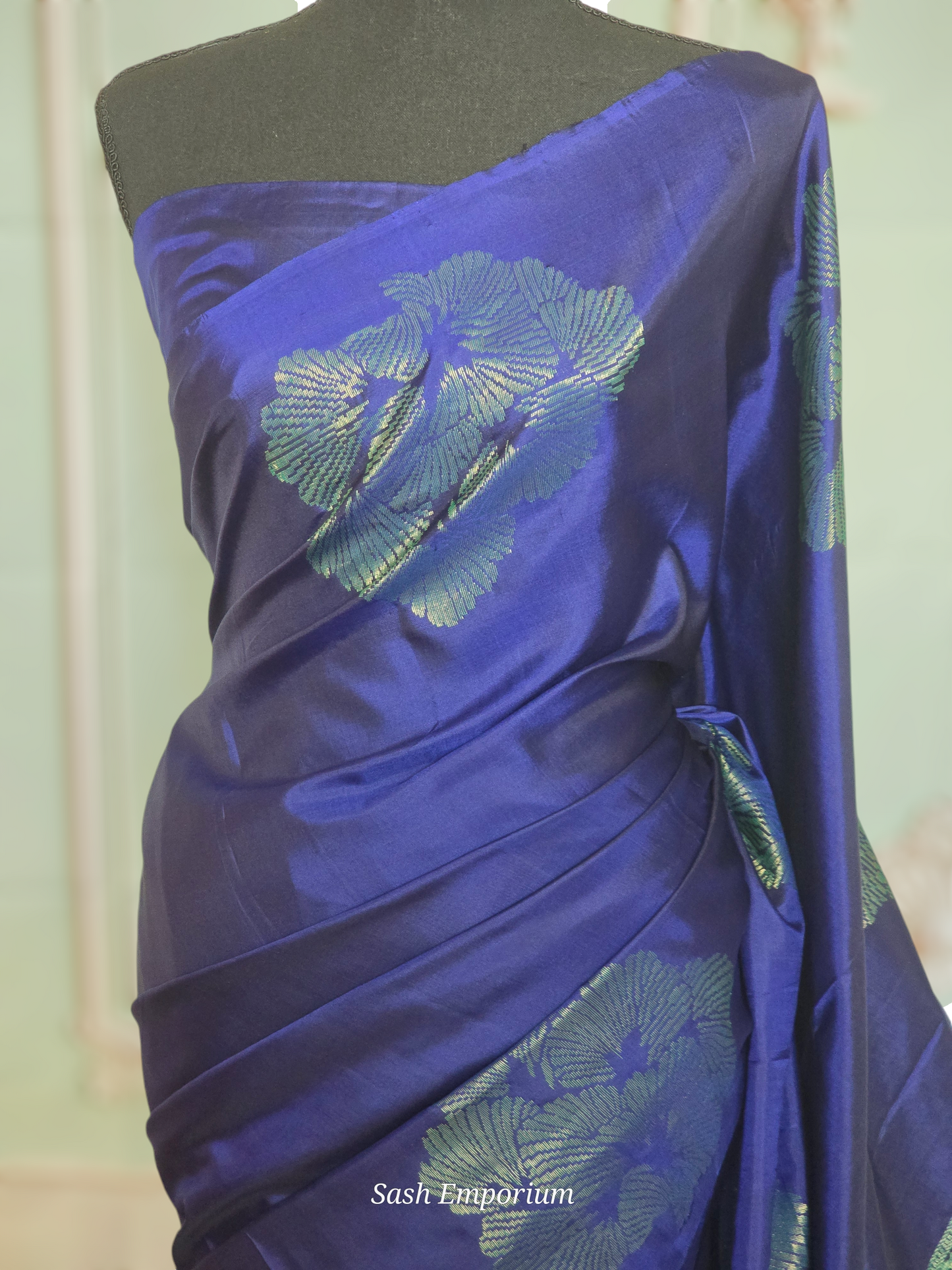 Soft silk kancheepuram saree (Nany blue) with stitched blouse