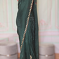 Soft organza party wear saree (bottle green) with scalloped border- gotapaty work- No BP