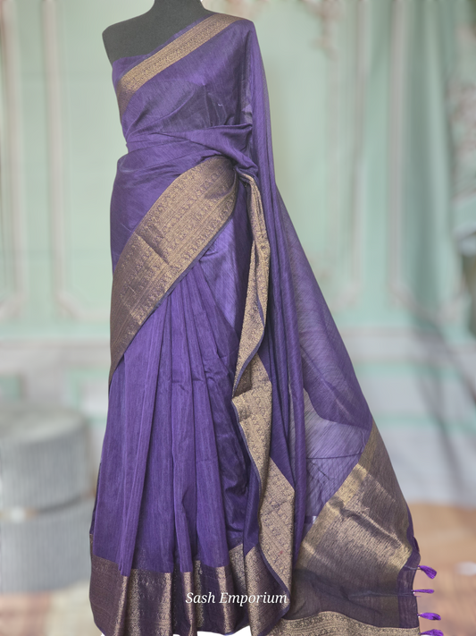 Art silk saree with antique border- stitched blouse