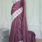 Crape chiffon saree with off white border- stitched blouse