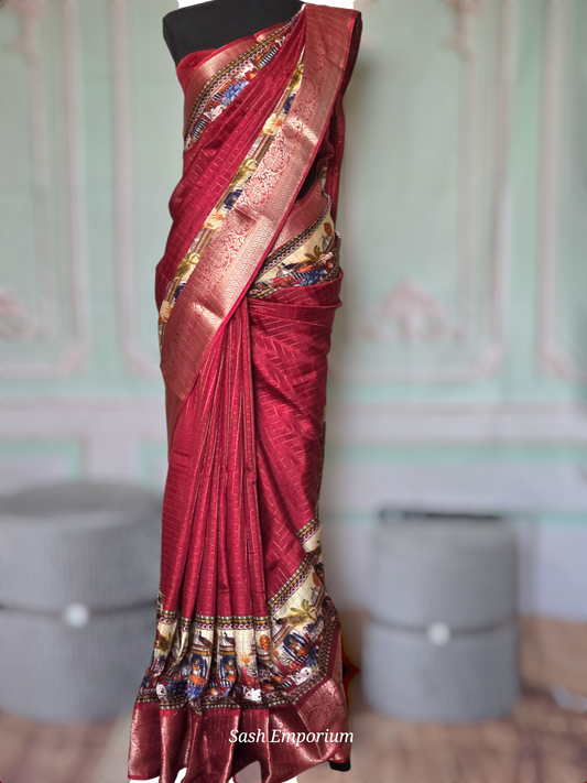 Mangalgiri check saree with madhubani print