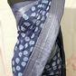 Indigo blue chanderi cotton saree with polka dots design- stitched blouse