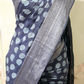 Indigo blue chanderi cotton saree with polka dots design- stitched blouse